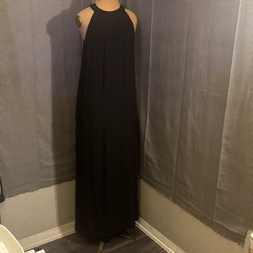 Grecian Column Black Halter Maxi Dress Side Slit S Classic Shift Ancient Egypt